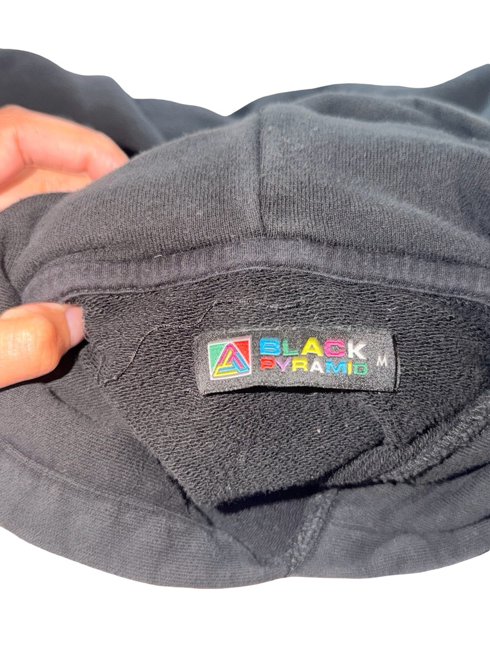Black Pyramid Black Hooded Crewneck with Striped Hem - Picture 3 of 4